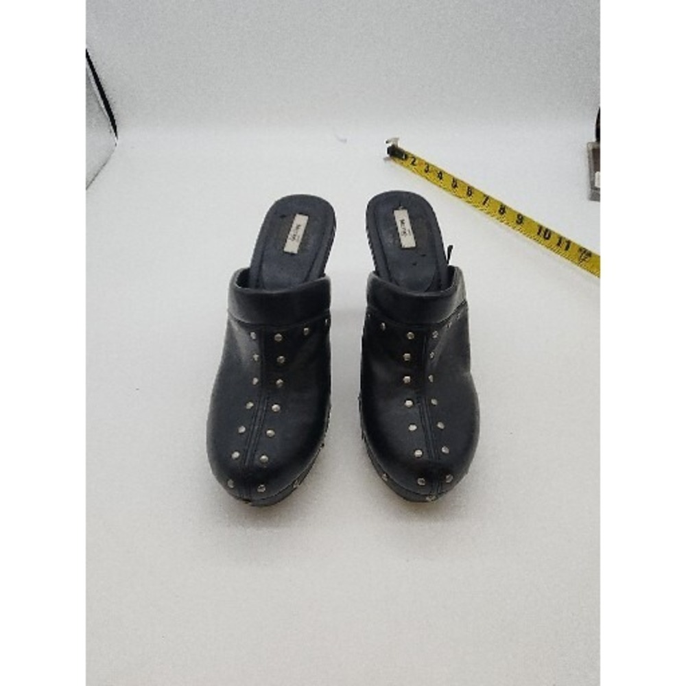 Womens Metro 7 Faux Leather Studed Mules Black High Heel‎ Size 8.5